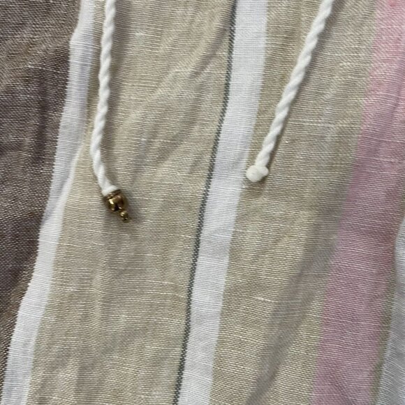 Ellen Tracy 100% Linen Tunic Large Striped Tan Pink White Tassel Lagenlook - Picture 7 of 8